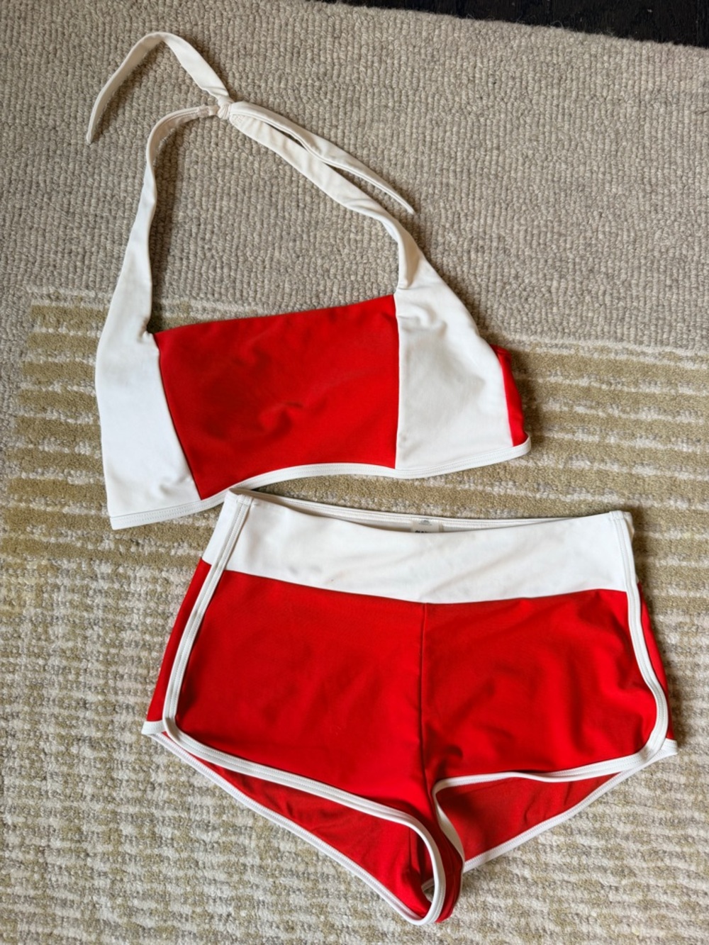 Old Navy Red and White Colorblock Bikini Set